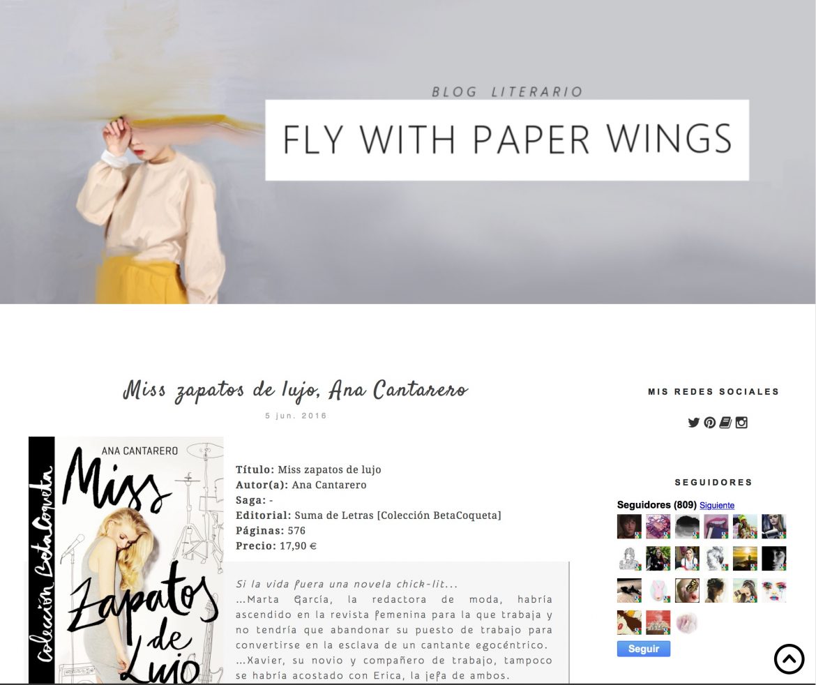 Reseña de Miss Zapatos de Lujo en el blog Fly with paper wings