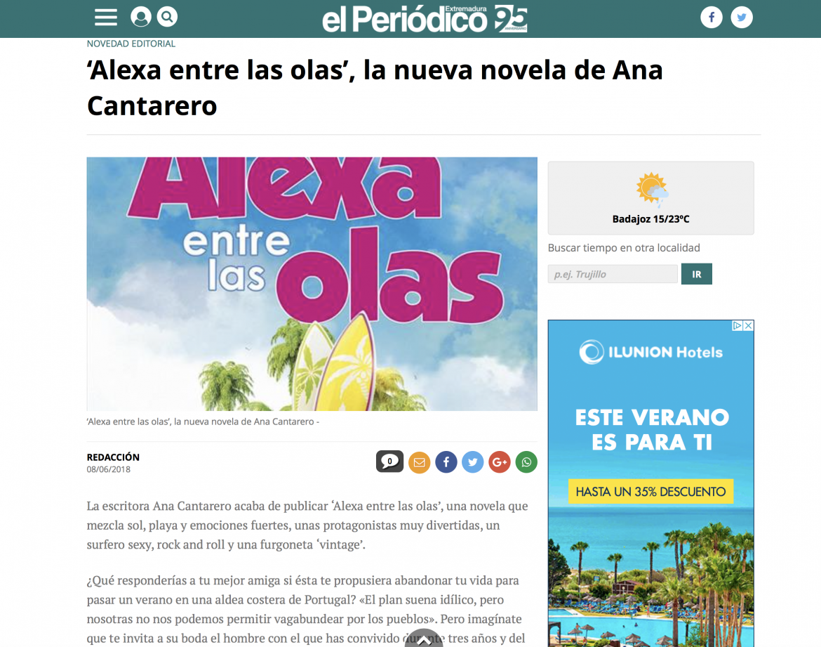 Alexa entre las olas en El Periódico de Extremadura.